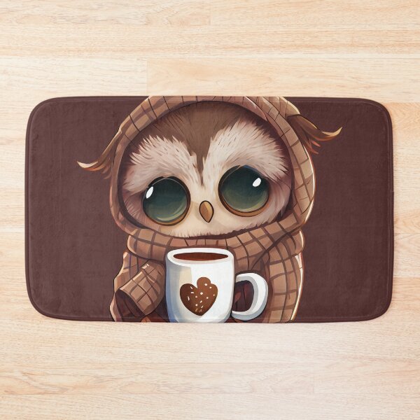 Item preview, chibi owl drinking hot chocolate designed and sold by CatDogBFF.