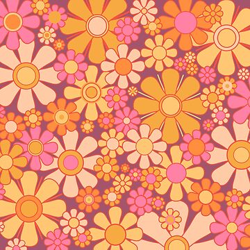 Groovy 70's Patchwork Retro Pattern, Sunburst, Orange, Purple