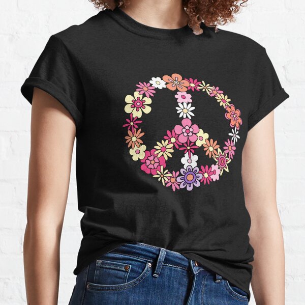 Peace Love 60's 70's Hippie Costume Colorful Flowers Retro Vintage Classic T-Shirt