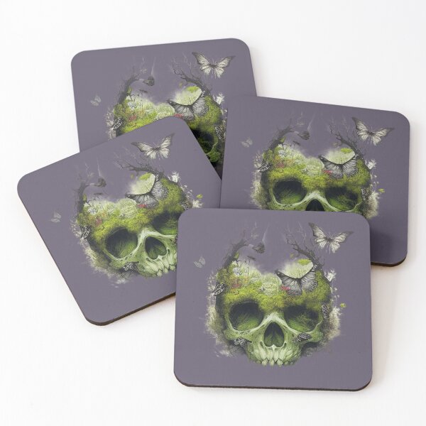 Item preview, Skull with Butterflies and Flowers Green designed and sold by CoyoteStudio.