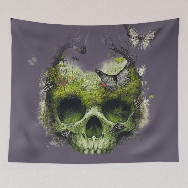 Item preview, Skull with Butterflies and Flowers Green designed and sold by CoyoteStudio.