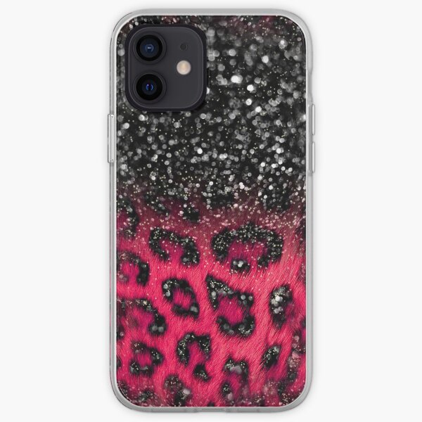 Pink Black Leopard Print Faux Glitter iPhone Soft Case