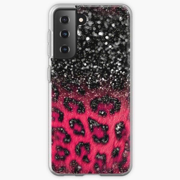 Pink Black Leopard Print Faux Glitter Samsung Galaxy Soft Case