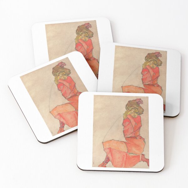 Item preview, Egon Schiele Kneeling Female in Orange-Red Dress designed and sold by TeeARTHY.