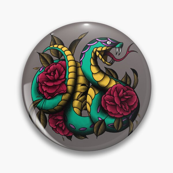 Item preview, Neotraditional snake with roses designed and sold by degeneroot.