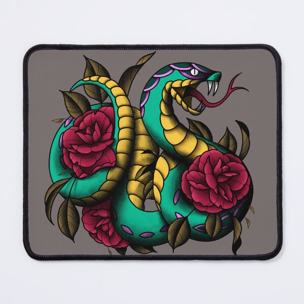 Item preview, Neotraditional snake with roses designed and sold by degeneroot.