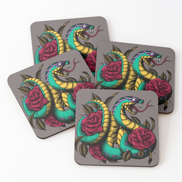 Item preview, Neotraditional snake with roses designed and sold by degeneroot.