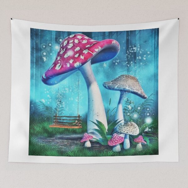 Item preview, Colorful Big Giant Mushrooms in a Forest's designed and sold by Rowena Jones.
