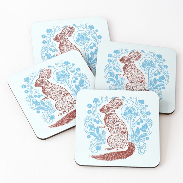 Item preview, Squirrel in the Garden Intricate Design Red and Baby Blue designed and sold by TheFoxyWolfShop.
