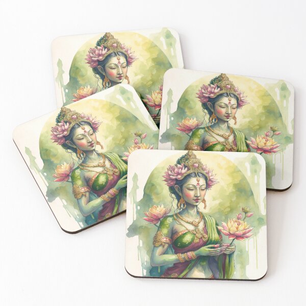 Item preview, Green Tara holding lotus flower designed and sold by miamakescolors.