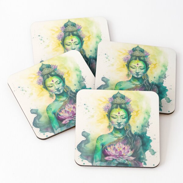 Item preview, Green Tara holding lotus flower designed and sold by miamakescolors.