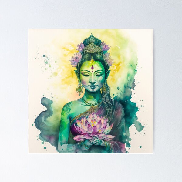 Item preview, Green Tara holding lotus flower designed and sold by miamakescolors.