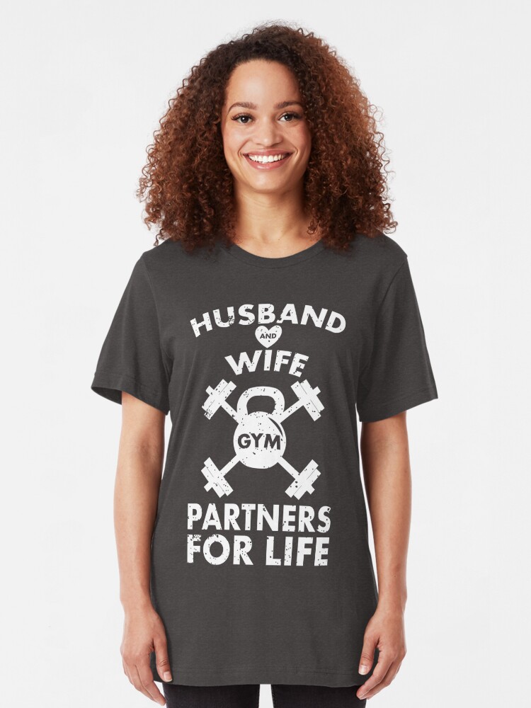 Husband And Wife Gym Partners For Life Funny Matching Couple Gym Workout T Shirt Slim Fit T Shirt