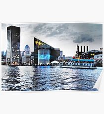 Baltimore City Maryland Inner Harbor Night Scene Poster