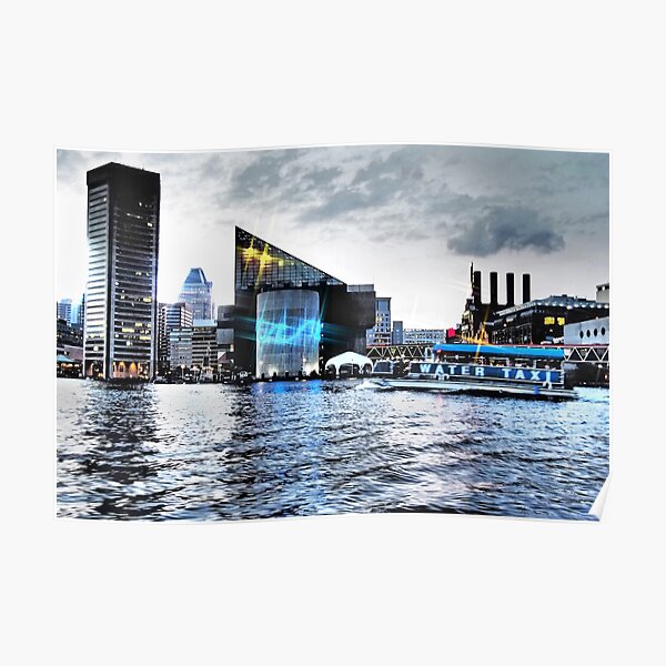 Baltimore City Maryland Inner Harbor Night Scene Poster