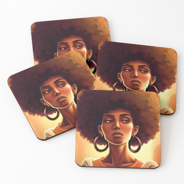 Item preview, Black Woman with Afro Natural Hair Orange Background Ethnic Art designed and sold by gyrate.