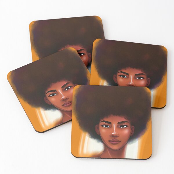 Item preview, Black Woman with Afro Natural Hair Yellow Background Ethnic Art designed and sold by gyrate.
