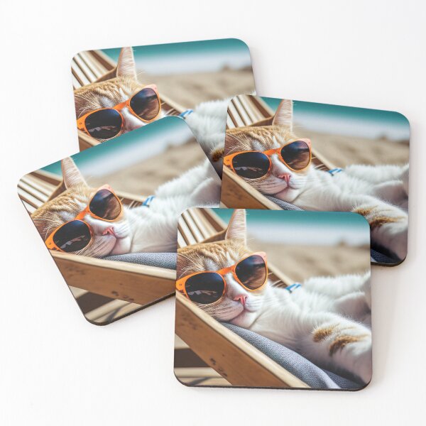 Item preview, Cat with sunglasses chilling on beach in Summer designed and sold by RK - Shop.