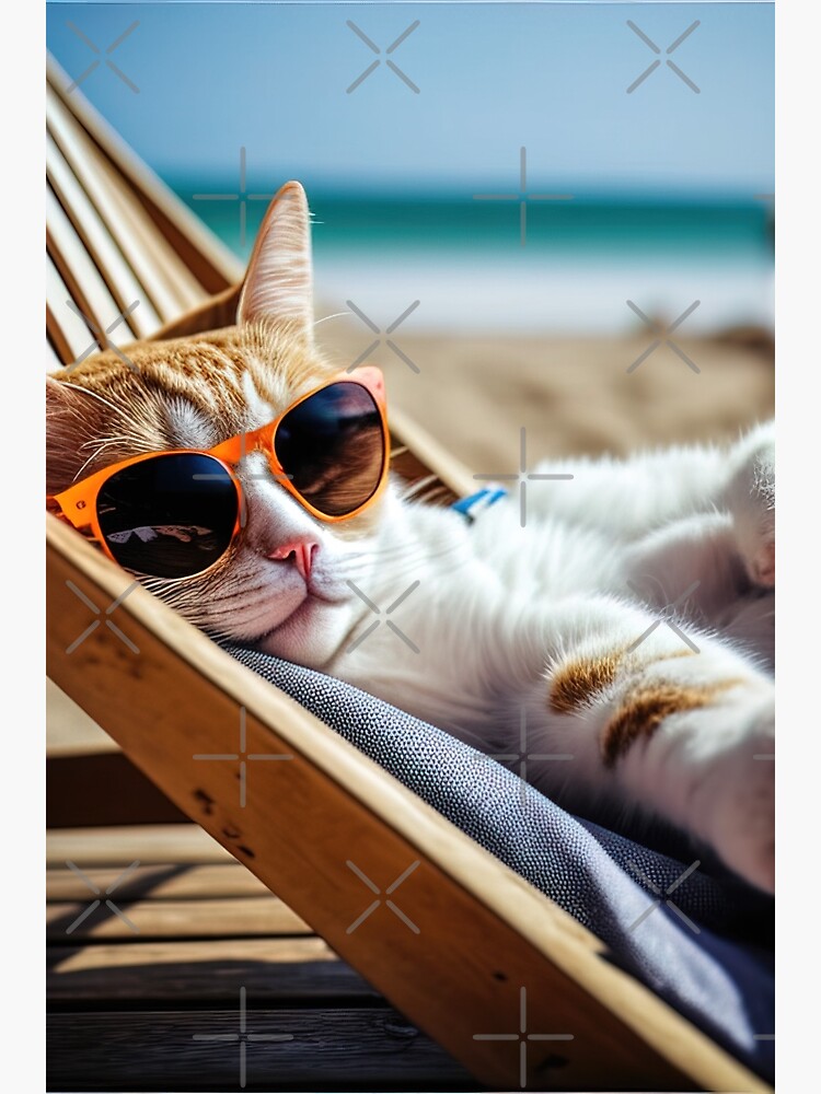 Cat with sunglasses chilling on beach in Summer | Poster