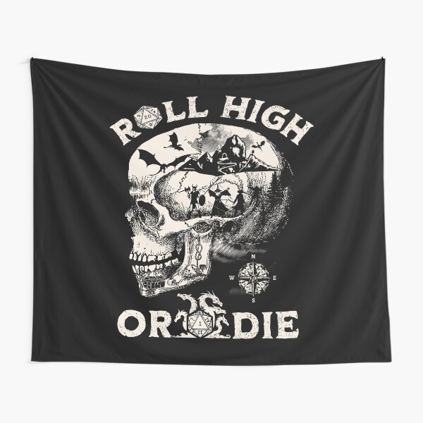 Item preview, Dungeons and Dragons: Roll High or Die. Party fighting dragons in a Skull Scene. designed and sold by DungeonAtelier.