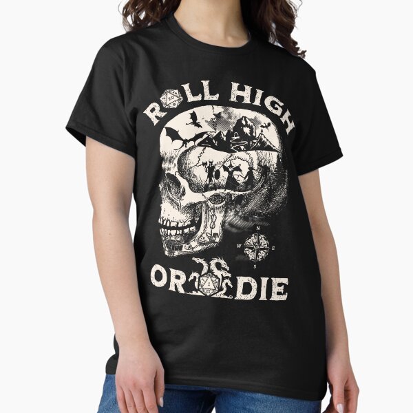 Item preview, Dungeons and Dragons: Roll High or Die. Party fighting dragons in a Skull Scene. designed and sold by DungeonAtelier.