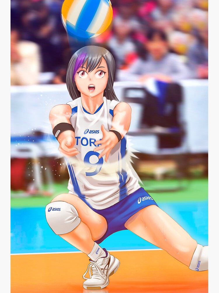 Anime girl playing volleyball in black sport clothes on Craiyon