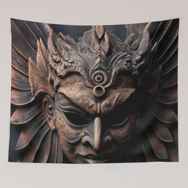 Item preview, Indonesian garuda mask on a wooden door photo designed and sold by RK - Shop.
