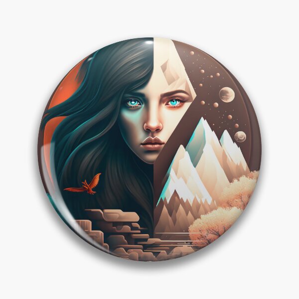 Item preview, Geometric graphic design of mountains trees and a wolf woman designed and sold by Animal-ink.