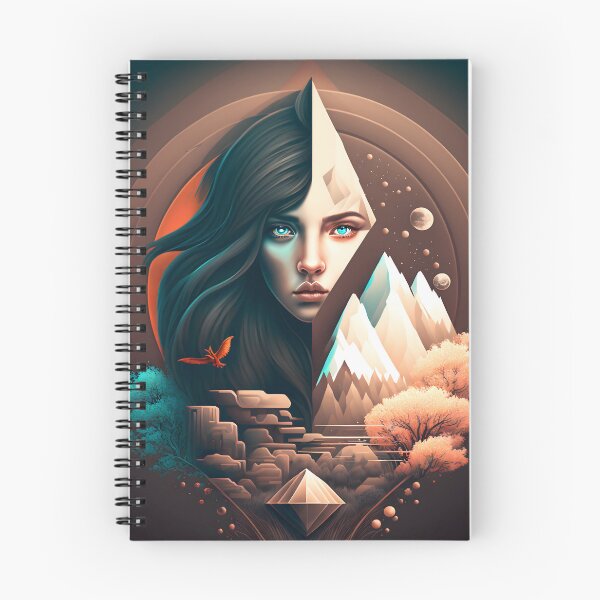 Item preview, Geometric graphic design of mountains trees and a wolf woman designed and sold by Animal-ink.