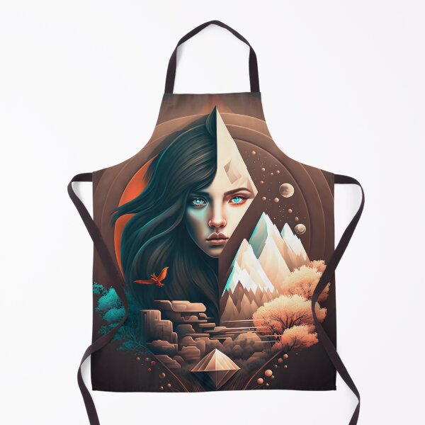 Item preview, Geometric graphic design of mountains trees and a wolf woman designed and sold by Animal-ink.