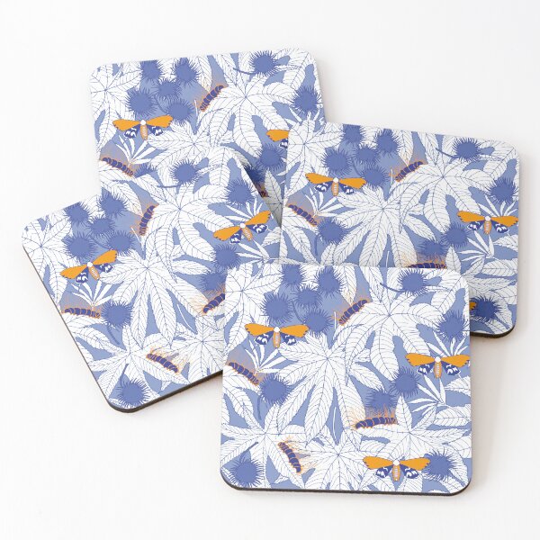 Item preview, ricinus and moths - blue-white-orange designed and sold by kobyakov.