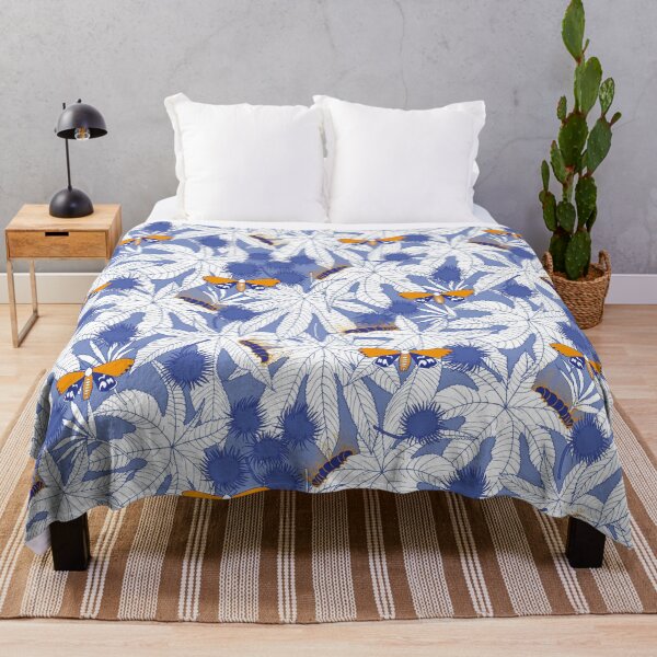 Item preview, ricinus and moths - blue-white-orange designed and sold by kobyakov.