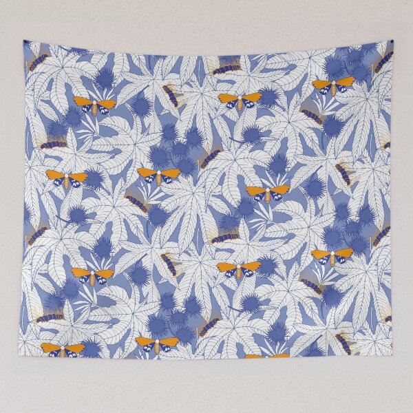 Item preview, ricinus and moths - blue-white-orange designed and sold by kobyakov.
