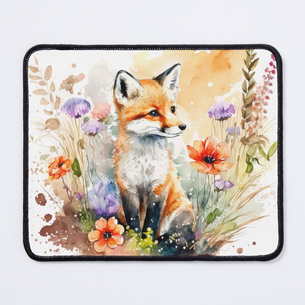 Item preview, Watercolor Cute Baby Fox Sitting in the Flowers, Realistic Watercolor Fox Cub designed and sold by MoonFoxDesign.
