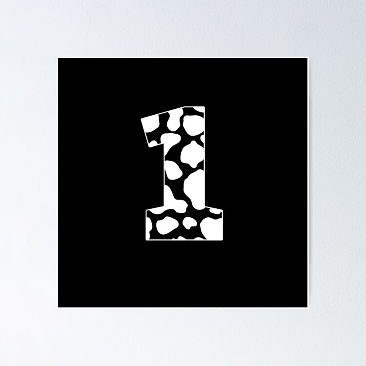Number 1 Black and white cow pattern Cow spots Sticker
