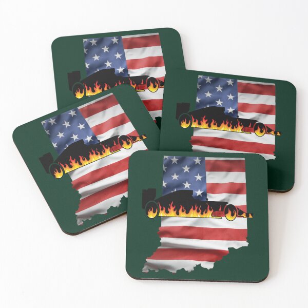 Item preview, Indy 500 Indiana State American Flag with Flaming Racecar    designed and sold by lolantheroxana.