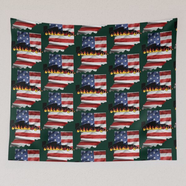 Item preview, Indy 500 Indiana State American Flag with Flaming Racecar    designed and sold by lolantheroxana.