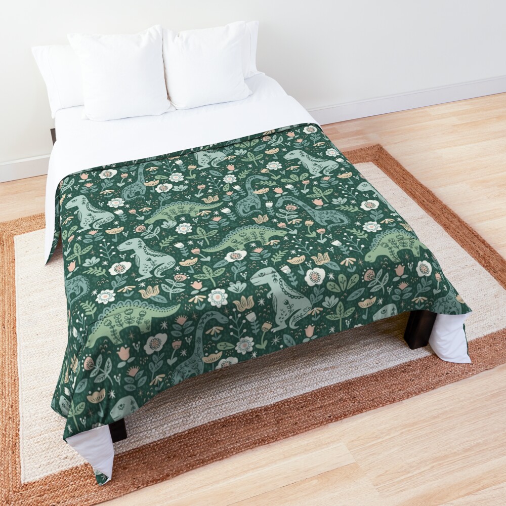 Folk Floral Dinosaur Comforter