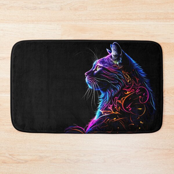 Item preview, Neon Kitty Corner Beautiful Vibrant Cat Outline designed and sold by FunWearVM.