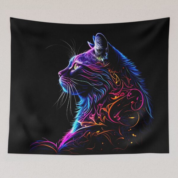 Item preview, Neon Kitty Corner Beautiful Vibrant Cat Outline designed and sold by FunWearVM.