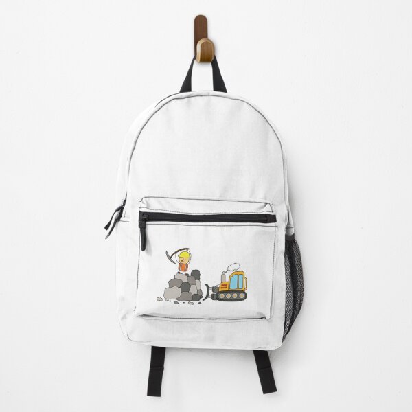 Item preview, kids drawing of Construction worker hitting and mining with pickaxe with bulldozer pushing rocks and dirt designed and sold by wordspotrayal.