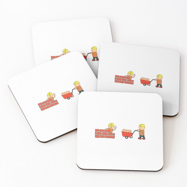 Item preview, Kids drawing vector Illustration of construction workers building a brick wall and pushing wheelbarrow  designed and sold by wordspotrayal.