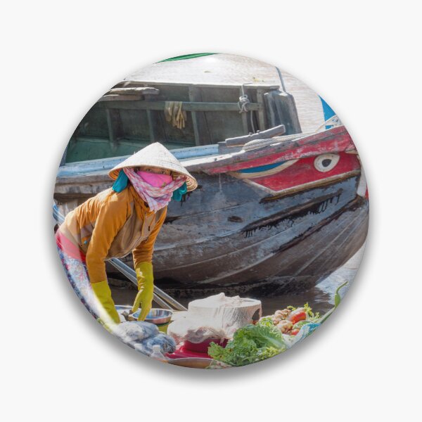 Item preview, Vietnamese lady on mekong river with boat  designed and sold by Martin Berry Photography.