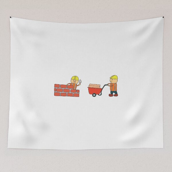 Item preview, Kids drawing vector Illustration of construction workers building a brick wall and pushing wheelbarrow  designed and sold by wordspotrayal.