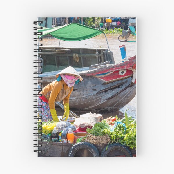 Item preview, Vietnamese lady on mekong river with boat  designed and sold by Martin Berry Photography.