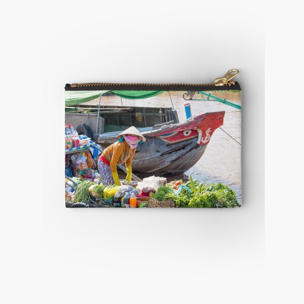Item preview, Vietnamese lady on mekong river with boat  designed and sold by Martin Berry Photography.