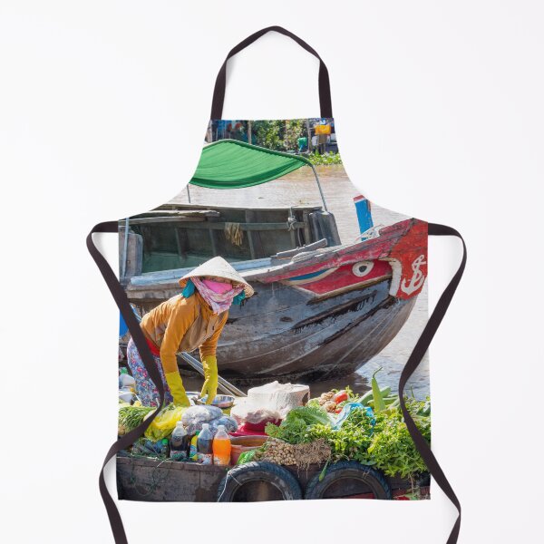 Item preview, Vietnamese lady on mekong river with boat  designed and sold by Martin Berry Photography.