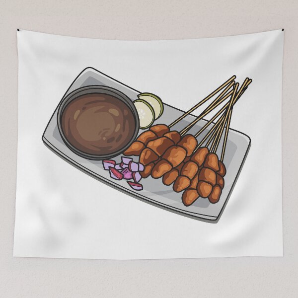 Item preview, Satay cartoon illustration designed and sold by Misscartoon.