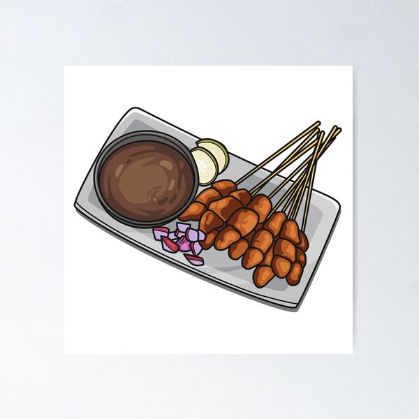 Item preview, Satay cartoon illustration designed and sold by Misscartoon.
