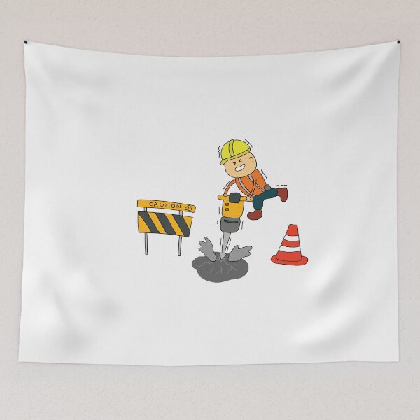 Item preview, Kids drawing of funny construction worker drilling road with jack hammer designed and sold by wordspotrayal.